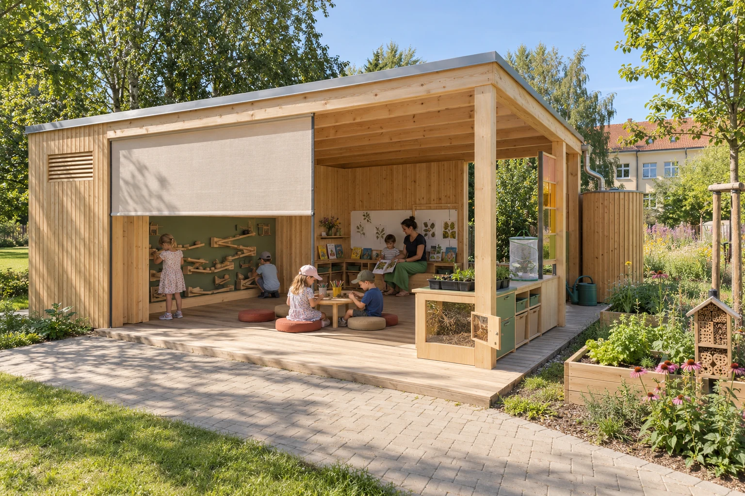 Připravovaný přírodní pavilon pro mateřské školy — vizualizace
